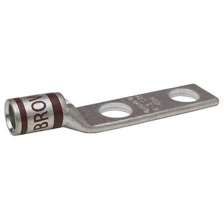 Two-Hole Compression Lug, 2 AWG Max, 5/16 in Stud, Short Barrel, Copper, Brown MPN:24D017