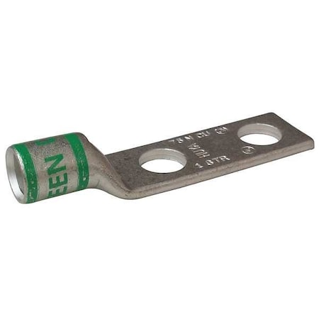 Two-Hole Compression Lug, 1 AWG Max, 1/2 in Stud, Short Barrel, Copper, Green MPN:24D018