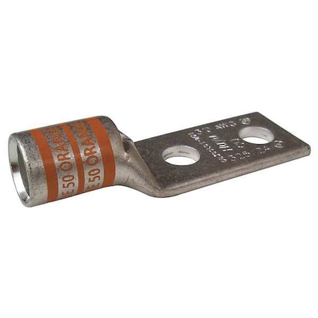 Two-Hole Compression Lug, 3/0 AWG Max, 1/4 in Stud, Short Barrel, Copper, Orange MPN:24D019
