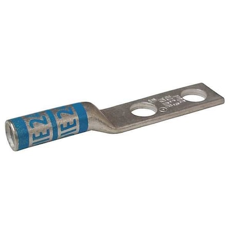 Two-Hole Compression Lug, 6 AWG Max, #10 Stud, Long Barrel, Copper, Blue MPN:24D022