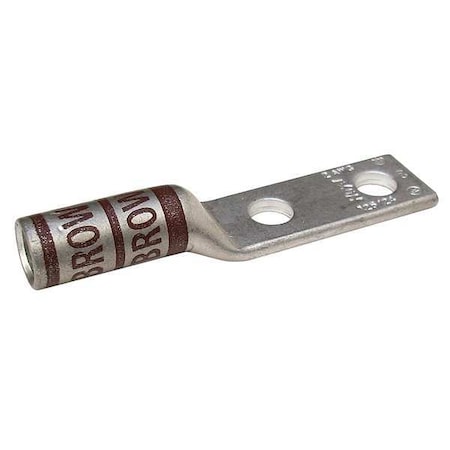 Two-Hole Compression Lug, 2 AWG Max, #10 Stud, Long Barrel, Copper, Brown MPN:24D024