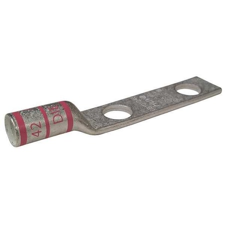 Two-Hole Compression Lug, 1/0 AWG Max, 5/16 in Stud, Long Barrel, Copper, Pink MPN:24D025