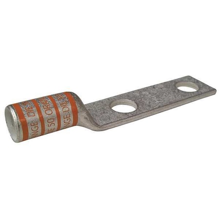 Two-Hole Compression Lug, 3/0 AWG Max, 5/16 in Stud, Long Barrel, Copper, Orange MPN:24D027