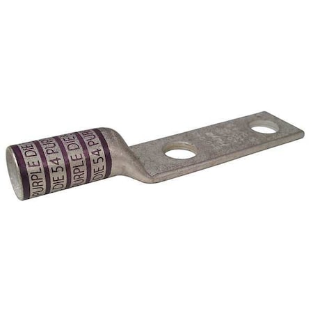 Two-Hole Compression Lug, 4/0 AWG Max, 5/16 in Stud, Long Barrel, Copper, Purple MPN:24D028