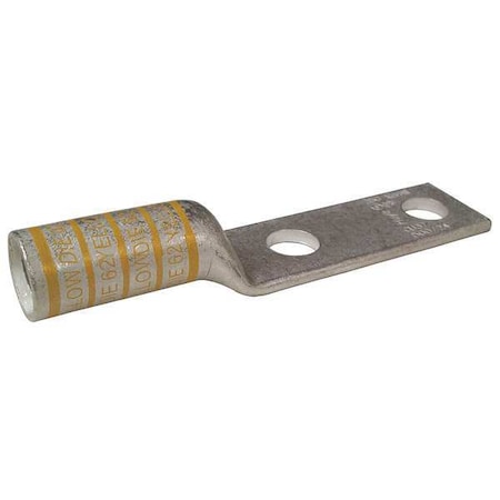 Two-Hole Compression Lug, 250 kcmil Max, 5/16 in Stud, Long Barrel, Copper, Yellow MPN:24D029