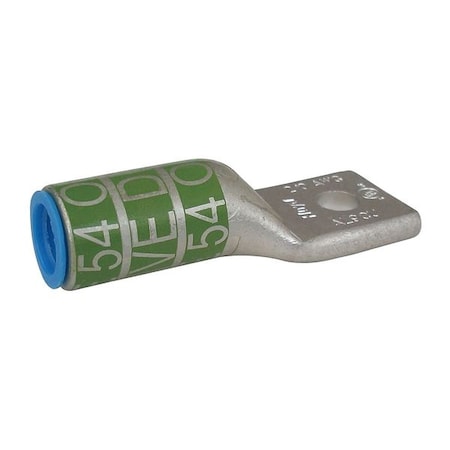 One-Hole Compression Lug, 2/0 AWG Max, 3/8 in Stud, Short Barrel, Aluminum, Olive MPN:29YK91