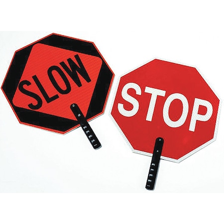 Traffic Paddle Sign, 2-Sided Stop/Slow, Non-Reflective, 18 in HxW, 9 in Polygrip Handle MPN:03-851