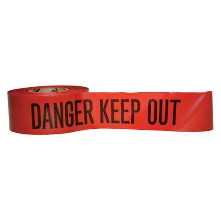Barricade Tape, Danger Keep Out, Red, 3 in Wide x 3, 000 ft Length, Polyethylene, 3 mil MPN:101349
