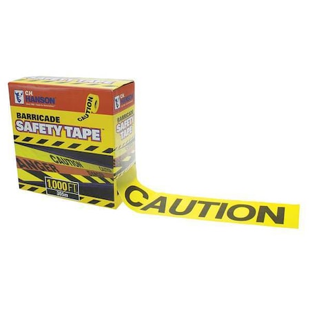 Barricade Tape, Caution, Yellow, 3 in Wide x 1, 000 ft Length, Polyethylene, 3 mil MPN:14090