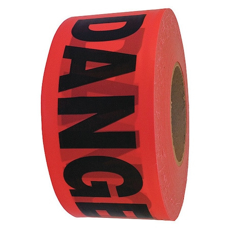 Barricade Tape, Danger, Red, 3 in Wide x 1, 000 ft Length, Polyethylene, 3 mil MPN:14998