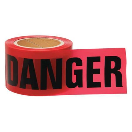 Barricade Tape, Danger, Red, 3 in Wide x 200 ft Length, Polyethylene, 3 mil MPN:15Y412
