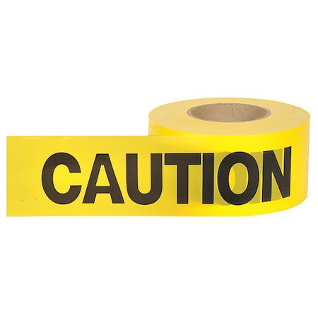Barricade Tape, Caution, Yellow, 3 in Wide x 1, 000 ft Length, Polyethylene, 2 mil MPN:16000