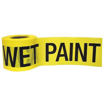 Barricade Tape, Caution Wet Paint, Yellow, 3 in Wide x 300 ft Length, Polyethylene, 2 mil MPN:16101