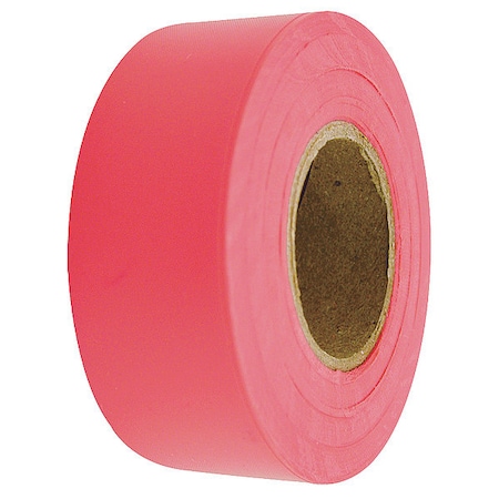 Flagging Tape, No Legend, Fluorescent Red, 1 3/16 in Wide x 150 ft Length, Vinyl, 4 mil MPN:1EC20A