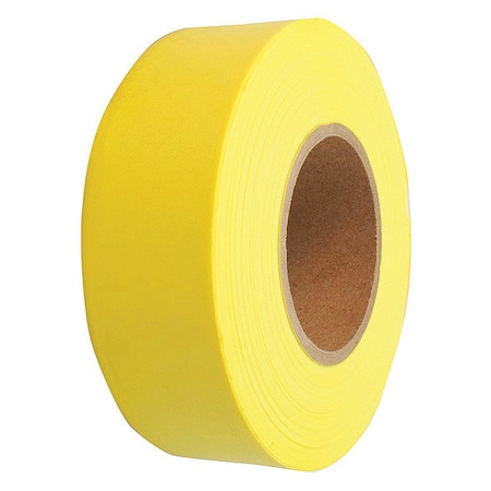 Flagging Tape, Yellow, Polyethylene, 1 3/16 in Roll Width, 300 ft Long, 2 mil Thick, UV Resistant MPN:1EC22