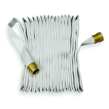 Fire Hose, Single Jacket, 100 ft. Length, 1 1/2 in Hose Inside Dia., Polyester Hose Tube, White MPN:1FEL4