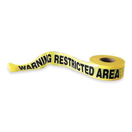 Barricade Tape, Warning Restricted Area, 3 in Wide x 1000 ft Long, Polyethylene, 1.6 mil Thickness MPN:1N912