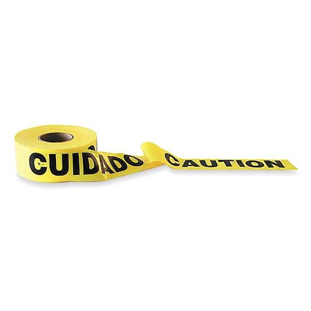 Barricade Tape, Caution/Cuidado, 3 in Wide x 1000 ft Long, Polyethylene, 1.6 mil Thickness MPN:1N922