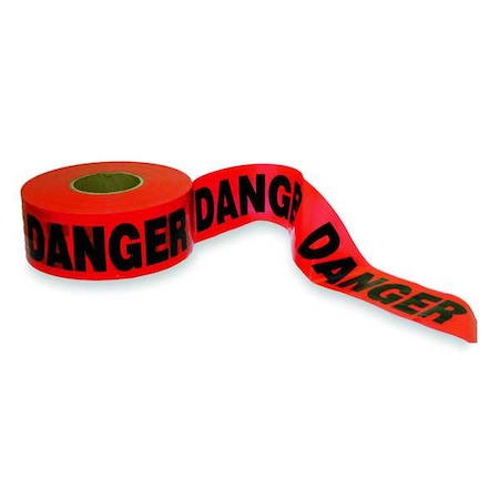 Barricade Tape, Danger, Red, 3 in Wide x 1000 ft Long, Polyethylene, 1.6 mil Thickness MPN:1N960