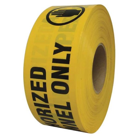 Barricade Tape, Authorized Personnel Only, Yellow, 3 in Wide x 1, 000 ft Length, LDPE, 4 mil MPN:3 X 1000' 4-ML