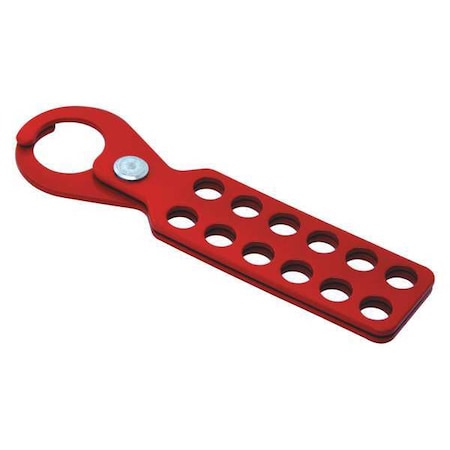 Lockout Hasp, Red, Steel, 12 Max. No. of Padlocks, 3/8 in Max. Shackle Dia., 1 in Jaw Clearance MPN:45MZ52