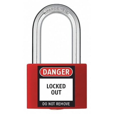 Lockout Padlock, Keyed Alike, Aluminum, Red, 1 7/16 in Shackle Height, 1 5/16 in Body Width MPN:48JR32