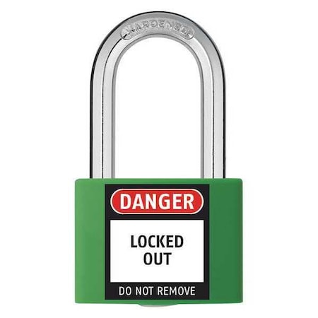 Lockout Padlock, Keyed Alike, Aluminum, Green, 1 7/16 in Shackle Height, 1 5/16 in Body Width MPN:48JR41