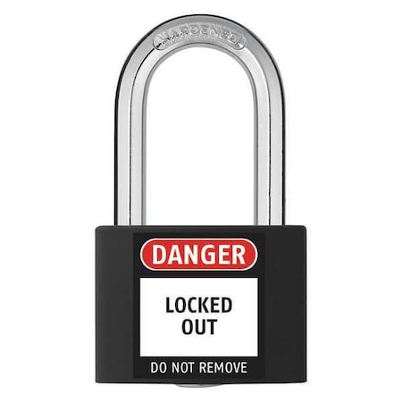 Lockout Padlock, Keyed Different, Aluminum, Black, 1 7/16 in Shackle Height, 1 5/16 in Body Width MPN:48JR43