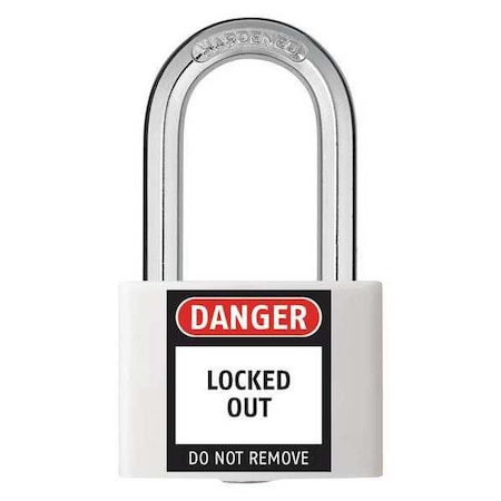 Lockout Padlock, Keyed Different, Aluminum, White, 1 7/16 in Shackle Height, 1 5/16 in Body Width MPN:48JR46