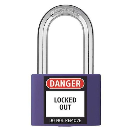 Lockout Padlock, Keyed Alike, Aluminum, Purple, 1 7/16 in Shackle Height, 1 5/16 in Body Width MPN:48JR50