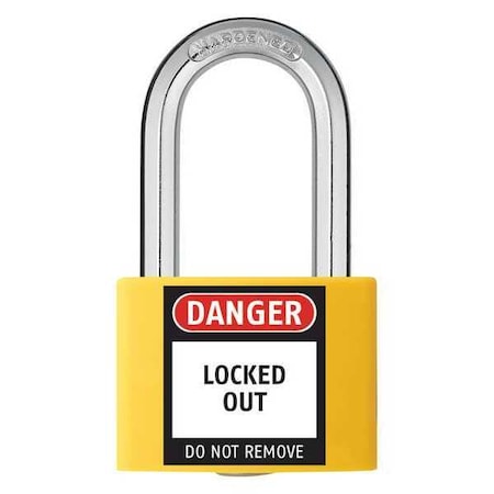 Lockout Padlock, Keyed Alike, Aluminum, Yellow, 1 7/16 in Shackle Height, 1 5/16 in Body Width MPN:48JR52