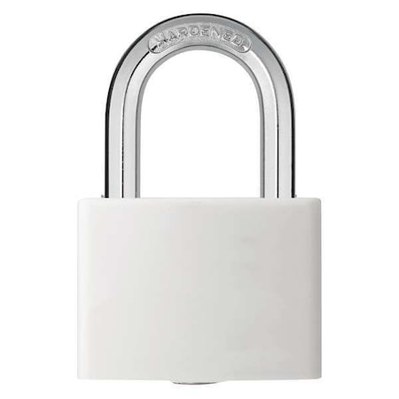 Lockout Padlock, Keyed Alike, Aluminum, White, 1 7/16 in Shackle Height, 1 5/16 in Body Width, 6 PK MPN:48JR59