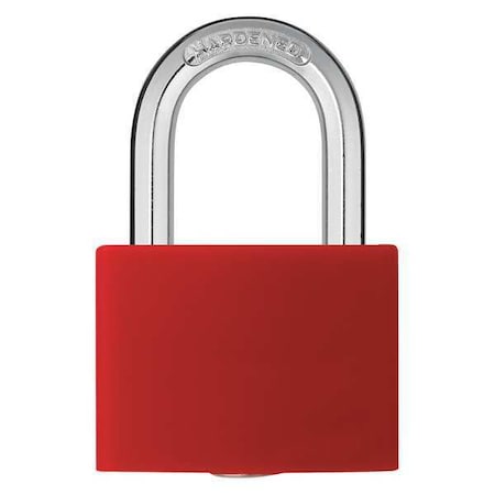 Lockout Padlock, Keyed Alike, Aluminum, Red, 1 7/16 in Shackle Height, 1 5/16 in Body Width, 6 PK MPN:48JR62