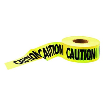 Barricade Tape, Caution, Yellow, 3 in Wide x 1000 ft Long, Polyethylene, 1.6 mil Thickness MPN:4A416