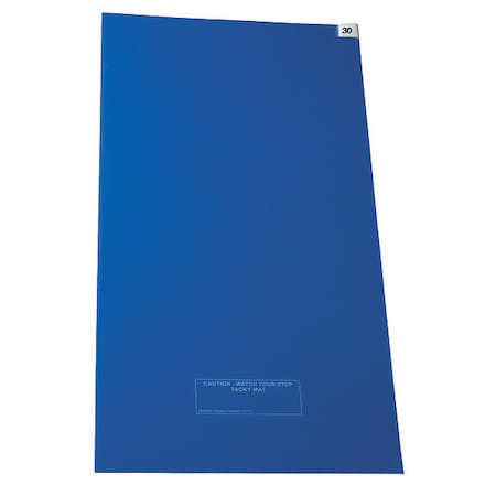 Tacky Floor Mat, Polyethylene, 3.18 mm Thick, 36 in W x 60 in L, Blue, 30, 4 PK MPN:5KDC9