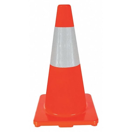 Traffic Cone, Standard Shape, PVC, 18 in H, Orange, One Reflective Stripe MPN:6FHA0