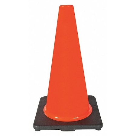 Traffic Cone, Standard Shape, PVC, 18 in H, Orange, Non-Reflective, Black Base MPN:6FHA9
