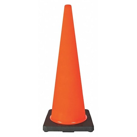 Traffic Cone, Standard Shape, PVC, 36 in H, Orange, Non-Reflective, Black Base MPN:6FHC1