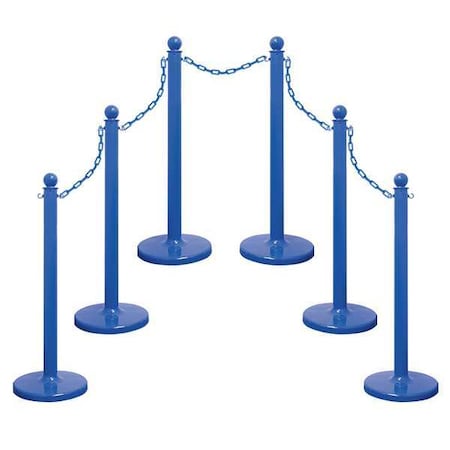 Medium Duty Stanchion and Chain Kit, Blue, 40 in Post Height, Plastic MPN:71106-6