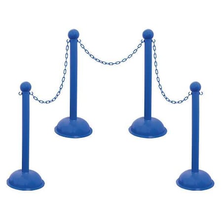 Heavy Duty Stanchion and Chain Kit, Blue, 41 in Post Height, Plastic MPN:71306-4