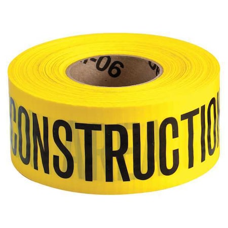 Barricade Tape, Caution Construction Area, Yellow, 3 in Wide x 500 ft Length, Polyethylene, 3 mil MPN:91101