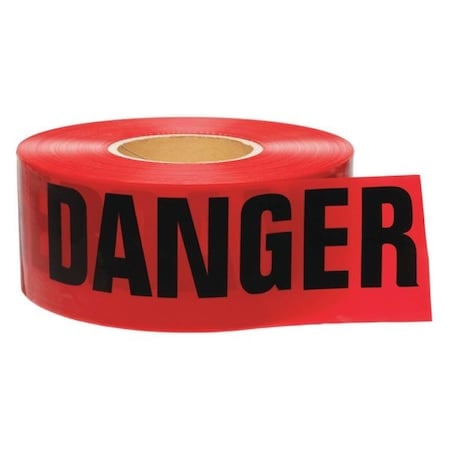 Barricade Tape, Danger, Red, 3 in Wide x 1, 000 ft Length, Polyethylene, 3 mil MPN:91201