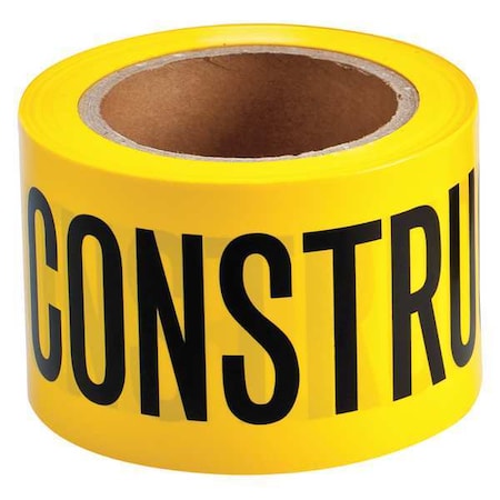Barricade Tape, Caution Construction Area, Yellow, 3 in Wide x 200 ft Length, Polyethylene, 3 mil MPN:91217