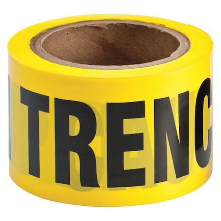 Barricade Tape, Caution Open Trench, Yellow, 3 in Wide x 200 ft Length, Polyethylene, 3 mil MPN:91227
