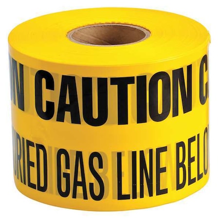 Underground Marking Tape, Caution Buried Gas Line Below, Yellow, 6 in Wide x 1, 000 ft Length, 4 mil MPN:91294