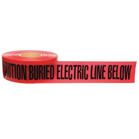 Underground Marking Tape, Caution Buried Electric Line Below, Red, 3 in Wide x 1, 000 ft Length MPN:91295