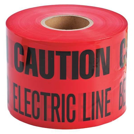 Underground Marking Tape, Caution Buried Electric Line Below, Red, 6 in Wide x 1, 000 ft Length MPN:91296