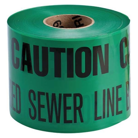 Underground Marking Tape, Caution Buried Sewer Line Below, Green, 6 in Wide x 1, 000 ft Length MPN:91299
