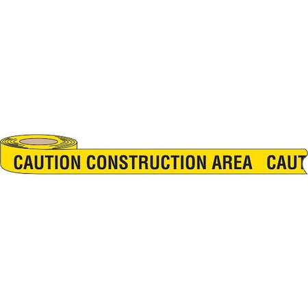 Barricade Tape, Caution Construction Area, Yellow, 3 in Wide x 1, 000 ft Length, Polyethylene, 3 mil MPN:91453