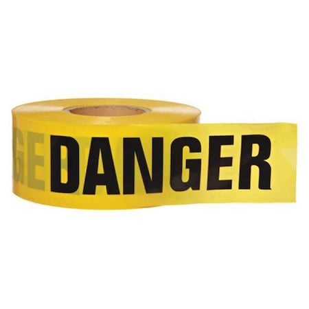 Barricade Tape, Danger, Yellow, 3 in Wide x 1, 000 ft Length, Polyethylene, 3 mil MPN:91455